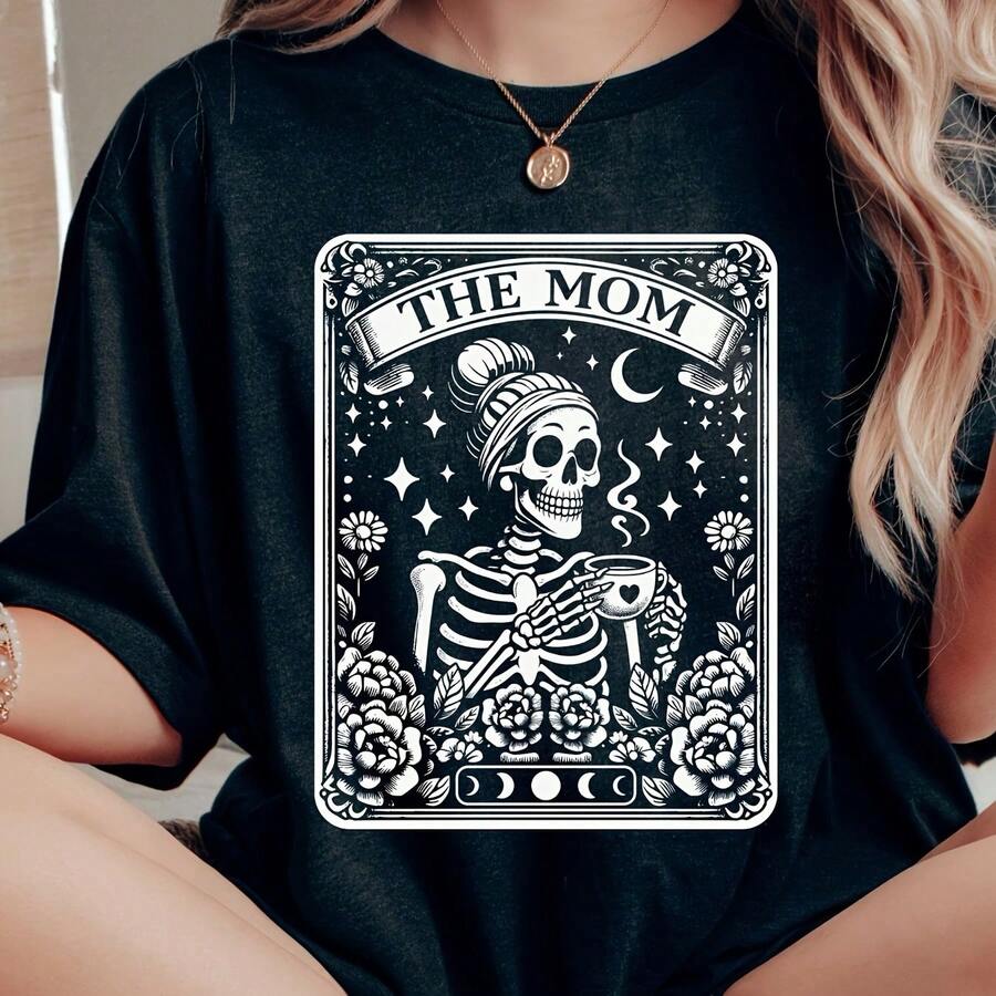 Tarot Card T-Shirts For Moms, Skull T-Shirts For Moms, Vibrant Celestial Witch T-Shirts For Moms, Mother's Day T-Shirts, Sweatshirts For Moms, Mother's Day Gifts. - 黑色 - 查看 1