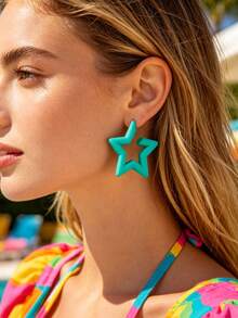 Betykuku 8 Pairs Colorful Resin Star Earrings Set, Suitable For Girls Party, Casual, Vacation - Multicolor - View 4