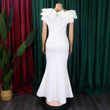 Vestido largo de fiesta formal 2026 para mujer, color liso, con bordes de volantes, corte ajustado y bajo estilo sirena - Blanco - Ver 6
