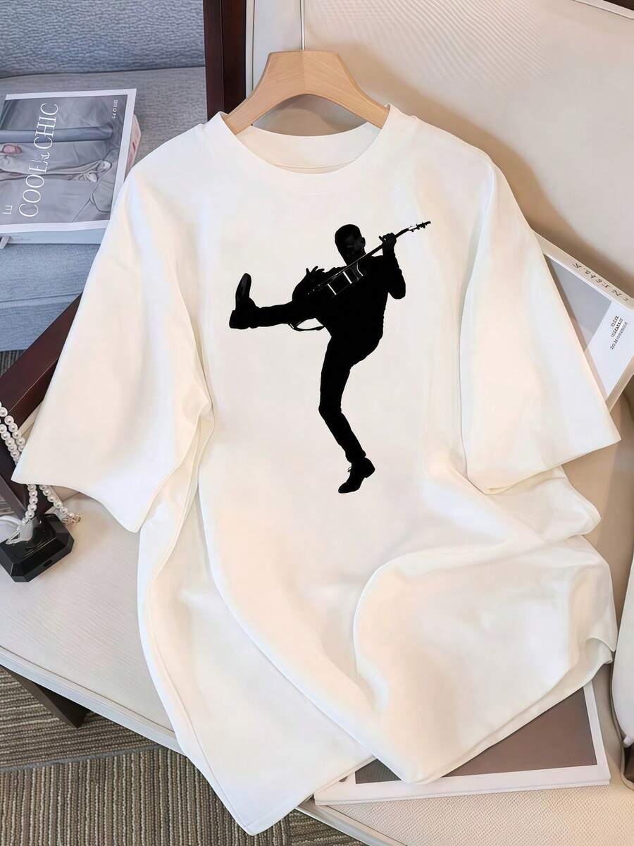 2026 T-Shirt, Casual Oversized Graphic T-Shirt For Rock Fans, Retro K-Pop Idol Bootleg Style, Vintage Graphic T-Shirt, Casual Short-Sleeved Top, K-Pop Fan Merch, Black Streetwear T-Shirt For Fans, Vintage K-Pop Star Graphic T-Shirt, Oversized Short-Sleeved T-Shirt With Retro Letter Print, Casual Black Crew Neck Top, Gift For Idol Fans In Streetwear Style, Comfortable Loose-Fitting Cotton Blend T-Shirt For Women And Men. - White - View 1
