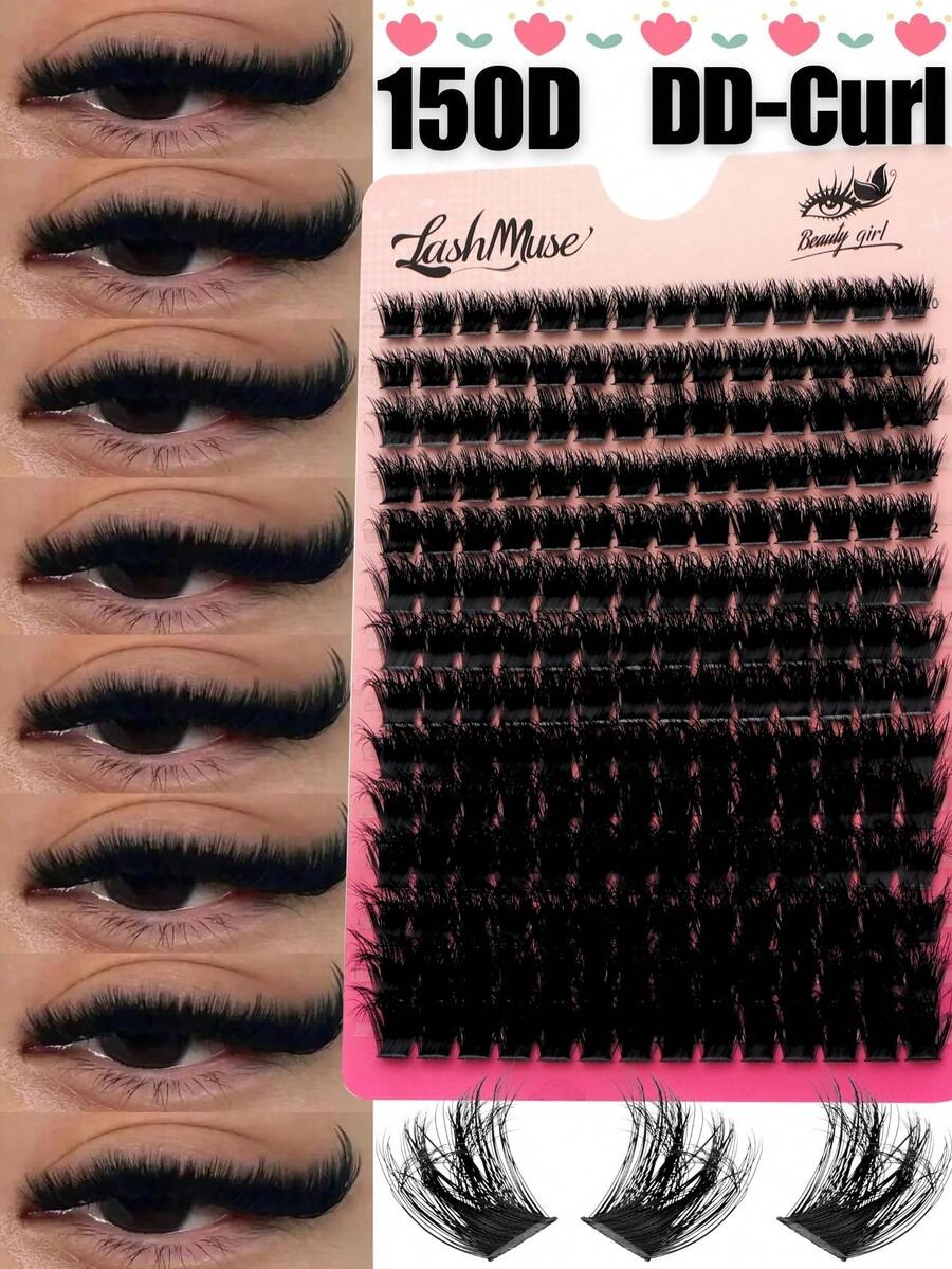 Fengxiu Eyelash 196片 150D 仿貂毛睫毛簇，頂級 D-Curl 單簇假睫毛 0.31-0.63 英吋，自然豐盈，輕盈可重複使用，易於貼敷，適合日常配戴、婚禮、Cosplay、萬聖節、感恩節、聖誕節、新年及其他場合，睫毛簇，假睫毛簇，單簇假睫毛，假睫毛，美容健康，個人護理，節日魅力美妝