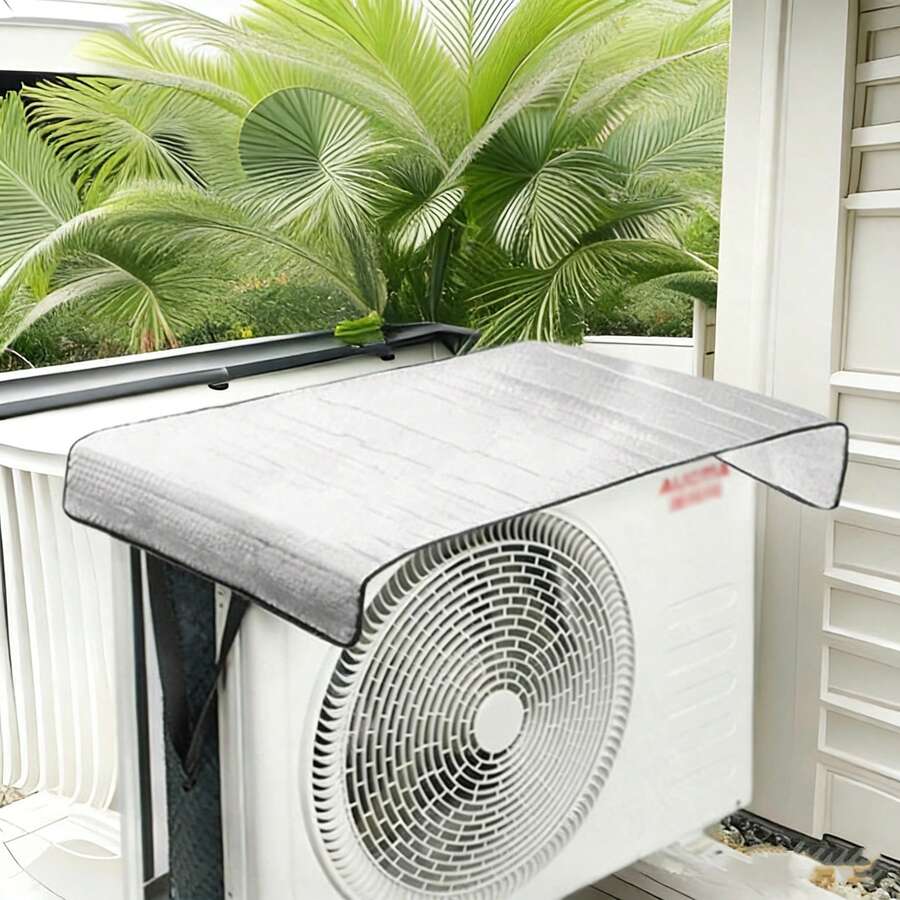 1 pieza Cubierta para unidad exterior de aire acondicionado, aislamiento de doble capa de lámina de aluminio contra el calor, cubierta impermeable y a prueba de lluvia para condensador de aire acondicionado, mantiene el aire acondicionado fresco, ahorra energía y prolonga la vida útil - Nuevo modelo - Ver 1