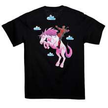 Deadpool Flying High On A Unicorn Front And Back T-Shirt - Black - View 4