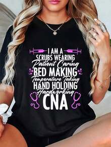 Conjuntos de verano para mujer, camiseta casual 100% algodón, camiseta de enfermería CNA Life para asistentes de enfermería certificados, tops de verano. - Negro - Ver 5