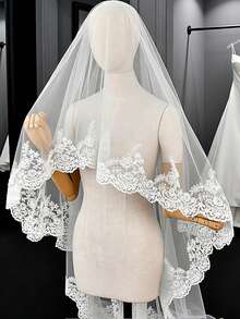 3 metros de largo Velo de boda de catedral de capa única con borde de encaje, tocado nupcial de tul suave vintage, accesorio de boda de alta calidad sin peine - Peine sin pelo, color blanquecino - Ver 6
