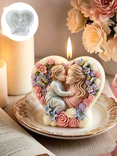 1pc Heart Mother And Daughter Silicone Mold Flexible Easy Demold Reusable For Aromatherapy Candle Gypsum Resin Clay Soap Desktop Ornament Home Decor Mother's Day Valentine's Day Birthday