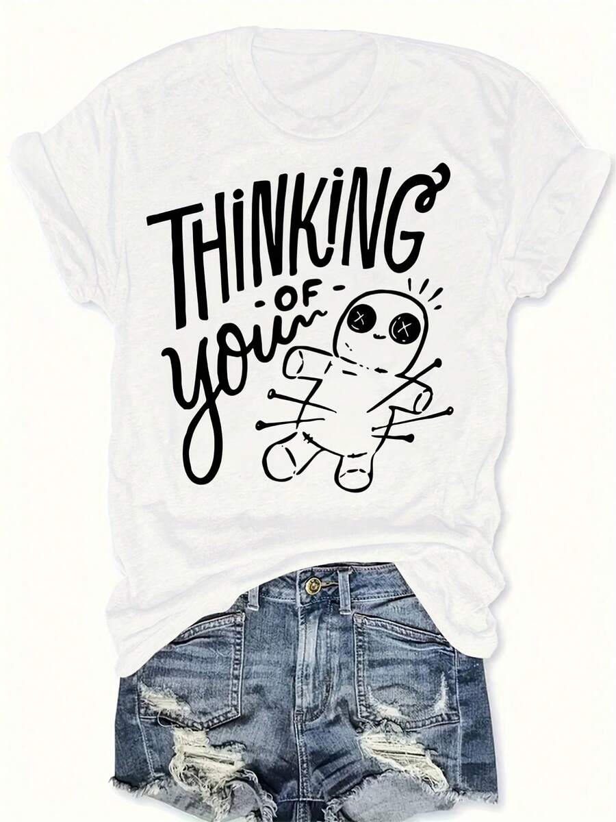 Camiseta holgada de verano de manga corta con estampado, top casual para mujer. - Blanco - Ver 1