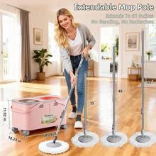 2026 Upgraded Gen 2 Spin Mop And Bucket Set With 4 Swivel Wheels Easy Rolling, Separates Clean Dirty Floor Mop With 6 Washable Mop Heads Wood, Tile, Vinyl, Baseboards - Pink - Xô lau nhà màu hồng + 6 miếng lau thay thế bổ sung - Xem 5