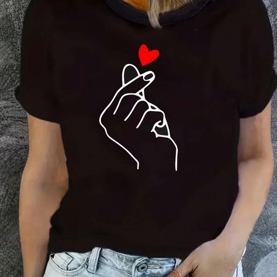 Printed T-Shirt For Men And Women - 黑色 - 查看 1