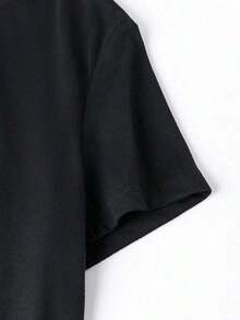 Camiseta informal de manga corta con cuello redondo y estampado de profesora para mujer, ideal para la vuelta al cole. Camiseta de largo normal con un bonito estampado de efecto simulado. - Negro - Ver 5