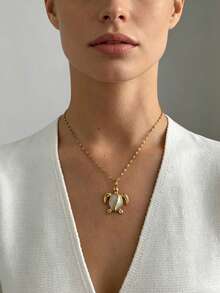 3/1 pieza Collar colgante de acero inoxidable estilo vacaciones costeras para mujer con diseño de vida marina, adecuado para uso diario, vacaciones en la playa o fiesta junto al mar - Amarillo Oro - Ver 5