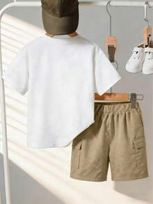 1 Set Boys' Short Sleeve T-Shirt And Shorts, Featuring Semi-Realistic Lion Head Graphic And "Hero Father" Text, Perfect Summer Gift For Teens, Suitable For School And Outdoor Wear In Spring/Summer - Multicolor - View 2