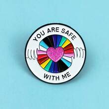 Cartoon Rainbow Series Metal Badge, Creative Sequin Heart & English Letter Round Brooch Accessories - Multicolor - View 1