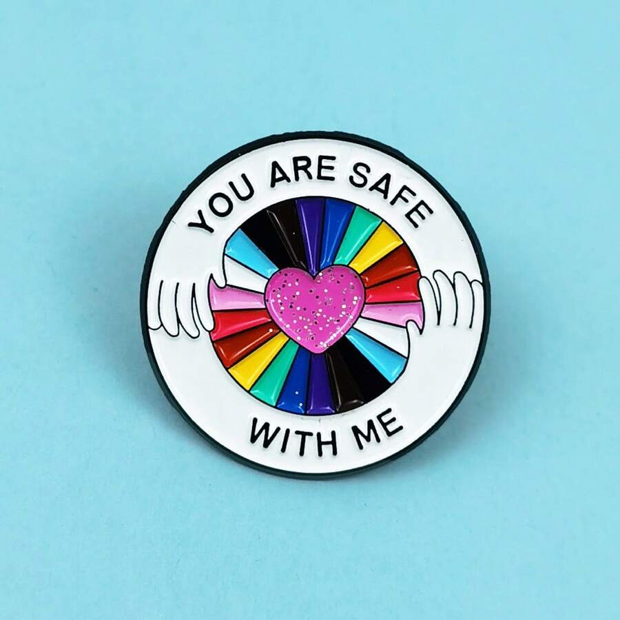 Cartoon Rainbow Series Metal Badge, Creative Sequin Heart & English Letter Round Brooch Accessories - Multicolor - View 1