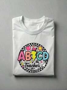 1 camiseta retro para maestros, camiseta ABCD para maestros, camiseta de regreso a clases, camiseta para el primer día de clases, regalo de moda para maestros, camiseta para maestros de primaria. UA-54210g 100% Algodón, los diseños están impresos. Unisexo. - Blanco - Ver 6
