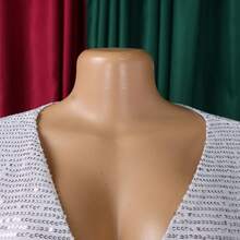 Vestido largo maxi con lentejuelas y abertura lateral para mujer talla grande - blanquecino - Ver 4