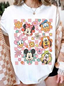 Vintage Floral Disney Mickey Mouse & Friends Checkered Shirt, EPCOT Flower Garden Festival 2026 Tee, Disney Girls Trip Family Vacation Shirt - White - View 1