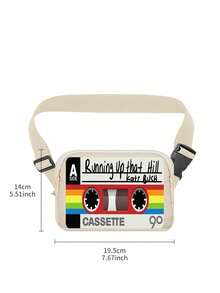 Vintage Cassette Tape Print Crossbody Chest Bag Retro Fanny Pack Adjustable Strap Waist Bag Small Sling Bag Mini Shoulder Bag For Women Men Unisex, Lightweight Zipper Pouch For Phone Wallet Keys, Streetwear Y2K Hip Hop Style Bag For Running Travel Gym Festival Daily Casual Use - Multicolor - View 10
