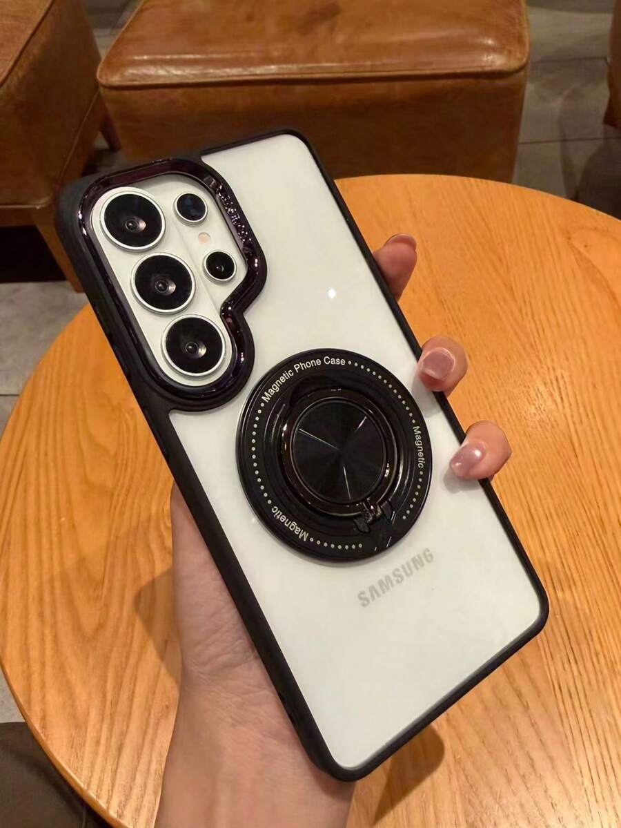 360°旋转透明亚克力手机壳，兼容 17 Air 16 15 14 13 Pro Max Plus 12 11，Galaxy S24 Ultra/S24 Plus/S24/S23 Ultra/S23 Plus/S23/S22 Ultra/S22 Plus/S22/S21 Ultra/S21 Plus/S21 FE/S23 FE，支持无线充电 - 黑色 - 查看 1