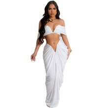 S10642 Sexy European And American Style Sleeveless Strapless Elastic Tight-Fitting Floor-Length Pleated Skirt Two-Piece Set - Đỏ - Xem 9