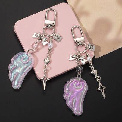 1pc Personalized Laser Wing Pendant Charm, Butterfly & Star Decor, Suitable For Bag, Key, Phone Accessories