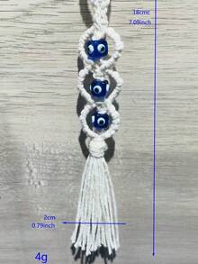 1pc Blue Eye Hanging Decor, Retro Boho Style Beaded Handmade Woven Turkish Evil Eye Pendant, Holiday Gift - White - View 6