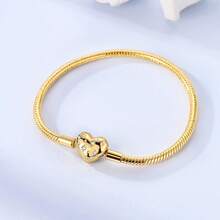 1Pc 18K Gold Plated Star Heart Snake Chain Bracelet Charms Minimalist Stackable Style For Women Perfect Giftable For Everyday Wear Layering - Gold - View 3