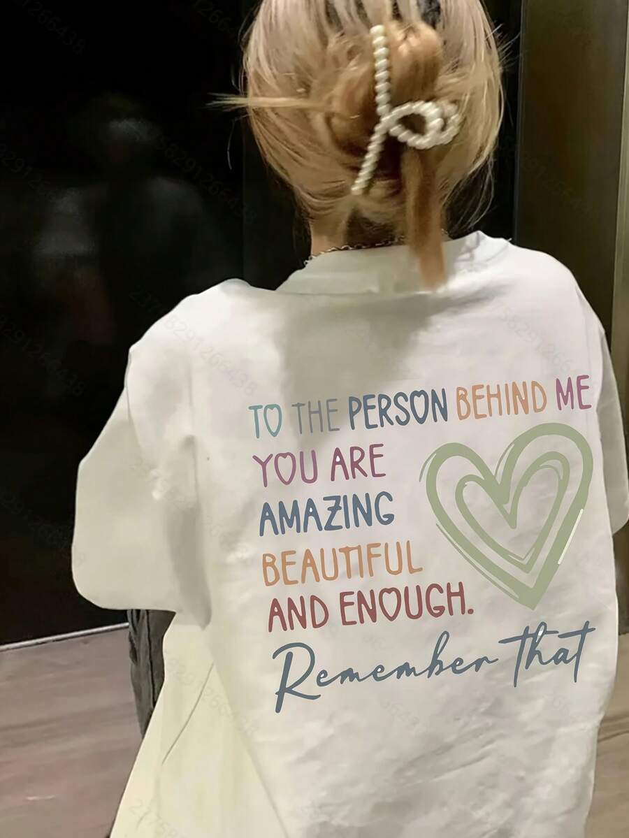 Camiseta Pura para Mujer Manga Corta Diseño de Nicho y Estampado 2025 Verano Nuevo Top Holgado de Manga Media y Ajustado para Mujer - Blanco - Ver 1
