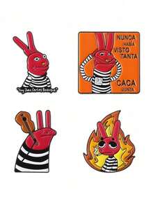 1pc Cute Red Animal Game Accessories Rabbit Prison Personalized Versatile Metal Badge Clothing Decor - Red - View 12