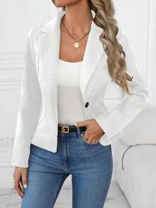 Clasi Blazer casual de unicolor, otoño - Blanco - Ver 7