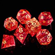 7 piezas Juego de dados de resina líquida D&D, dados poliédricos de bordes afilados, dados de resina hechos a mano para juegos de rol, juegos de mesa, rojo - Multicolor - Ver 8