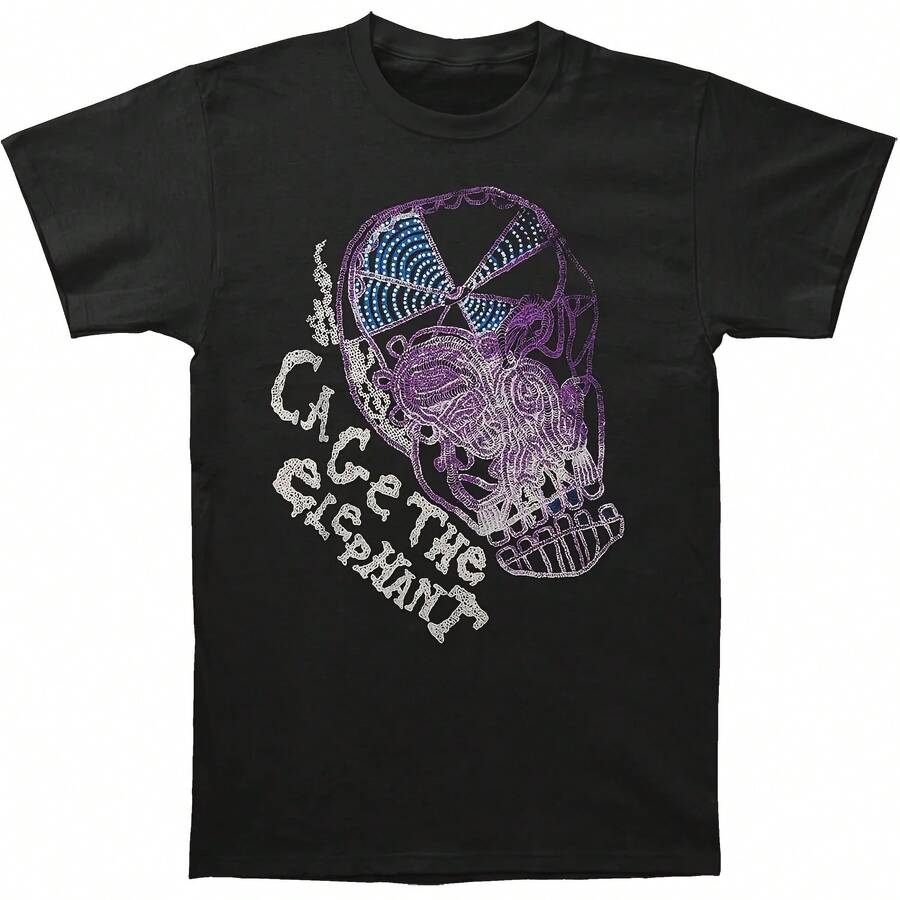 Cage The Elephant Color Skull T-Shirt Cotton Tour Concert - Negro - Ver 1