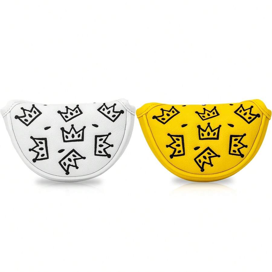 1pc Cheese Crown Design Golf Putter Cover, Small Half-Moon Shaped Putter Head Cover, PU Material With Premium Embroidery, Suitable For Most Brands - Multicolor - View 1