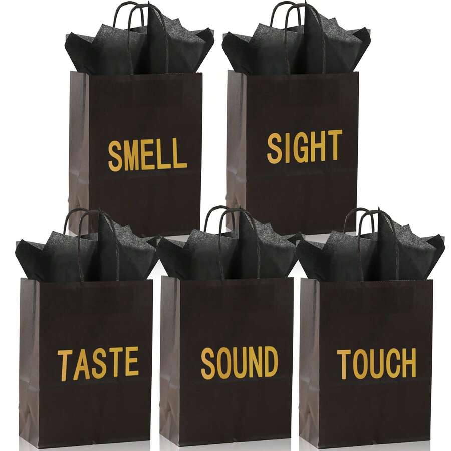 5-Senses 礼品袋,男女皆宜,内含 5 张薄纸,带提手纸袋,5 Senses 礼品,适合情人节、圣诞节、生日、结婚纪念日(黑色,8.3 x 4.3 x 10.6 英寸) - 查看 1