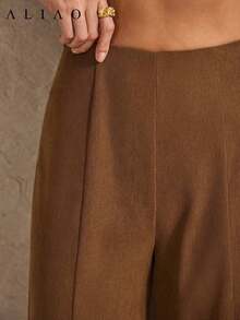 Pantalones anchos de pierna ancha de estilo palaciego bohemio vintage, de alta gama, de jacquard azul marino lavado, para mujer, adecuados para volver a la escuela, Año Nuevo, fiestas, uso diario y vacaciones - Marrón - Ver 2