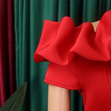 Women's 2026 Formal Long Party Dress, Solid Color, With Ruffle Edges, Fitted Cut And Mermaid Style Hem - Red - View 7