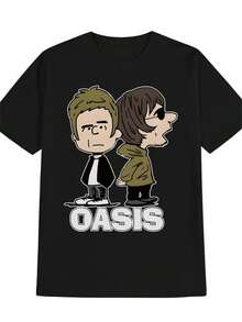 Camiseta Casual para Hombre con Estampado de Personajes de Dibujos Animados OASIS - Cuello Redondo, Manga Corta, Ropa de Verano, Corte Regular, Regalo Perfecto para Hombres, Camiseta Casual de Verano con Gráficos de Dibujos Animados, Ajuste Cómodo, Estilo Y2k - Negro - Ver 1