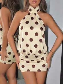 ICON Fitted Mini Dress With High Neck, Open Back And Ruffles - Multicolor 10 - View 5
