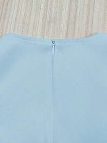 Vestido de mujer de unicolor, cuello redondo, ajustado, con lazo delantero y sin mangas - Azul - Ver 6