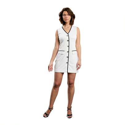 CKLASS Vestido Casual Dama Con Botones Plata Cuello V Ivory 920-84