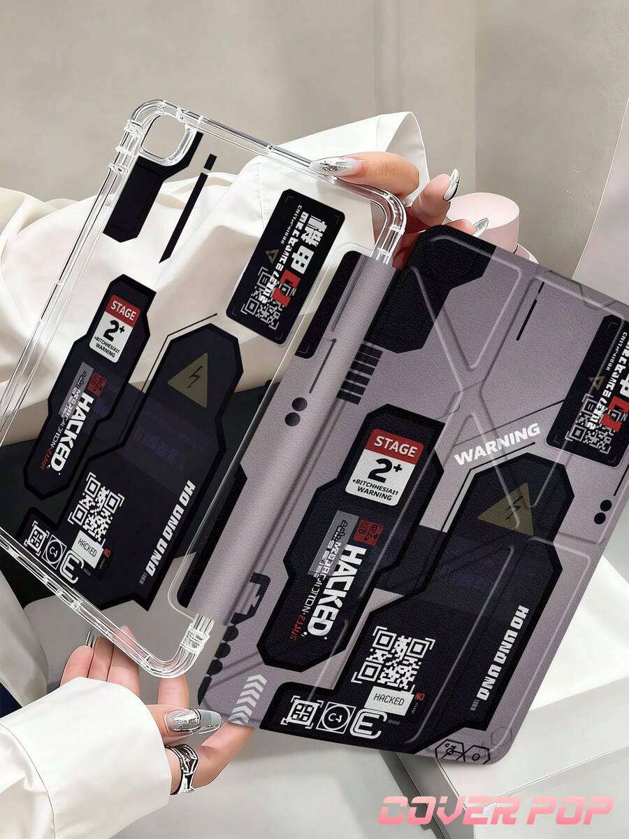 Funda protectora de estilo mecánico para tableta 2026 apta para iPad Air de 11 pulgadas M3 2025/M2 2024, Air de 5.ª generación 2022, Air 8 2026 (11/13 pulgadas), (A16) de 11 pulgadas de 11.ª generación 2025, Galaxy Tab, Kindle Paperwhite de 12.ª generación 2024. Panel trasero transparente con patrones de moda, función de suspensión/activación automática, protección con amortiguación de aire. Apta para uso de oficina o como regalo.