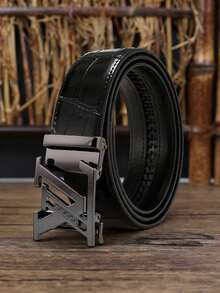 1pc Men's PU Leather Automatic Buckle Belt, Embossed Hollow Letter Buckle, Bamboo Joint Pattern Adjustable Business Casual Waist Belt, Multiple Colors Available, Fashionable , Suitable For Men's Jeans, Suits, Workplace Formal Wear And Daily Casual Wear. Light Luxury Style, High-End Feel, Best Gift For Father And Boyfriend. - Multicolor - View 2