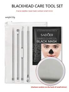 Blackhead Remover Tool Kit With 5x Magnifying Mirror, Stainless Steel Pimple Popper Tool, With Activated Charcoal Nose Strips, Professional Acne Extractor Set (Random Cartoon Mirror) - Silver - View 12