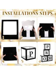 Juego de 4 cajas de regalo para graduación con carta, caja de globo transparente, suministros para fiesta de graduación de secundaria/universidad (Prom, Negro) - negro - Ver 4