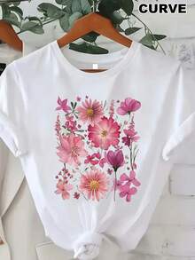 Camiseta de Mujer con Diseño Floral, Top Casual de Manga Corta y Cuello Redondo, Tela Elástica, Lavable a Máquina, Adecuada para Todas las Temporadas, Ajuste Cómodo para Mujeres, Camiseta Gráfica con Estilo, Fácil de Usar - Camiseta Unisex de Estilo Urbano Vintage, de Algodón, Manga Corta y Cuello Redondo - Blanco - Ver 7