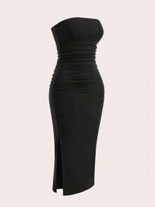 Vestido elegante de punto sin tirantes ajustado y multicolor para mujer - azul real - Ver 3