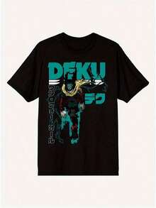Camiseta gráfica de anime juvenil - Camiseta de manga corta con estampado de cómic japonés, ropa de niño de ajuste regular, top casual de verano, adecuada para uso al aire de ocio para adolescentes, camisetas de niño, camiseta de personaje de anime Deku para hombres - Camiseta gráfica de cultura pop retro con letras en verde azulado y arte icónico, camiseta de manga corta de cuello redondo casual para fanáticos de Deku, ropa casual de verano de cuello redondo suave, adecuada para la escuela, camisetas de niño para citas, atuendos diarios - Ropa de fan de anime, camisas para niño Y2k Camiseta Verano Camisa De - Negro - Ver 7