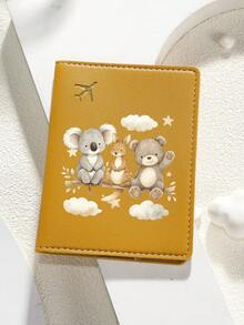 1pc Cartoon Print Passport Holder - Cute Koala, Kangaroo And Bear With Stars And Clouds Travel Organizer - Birthday Gift For Wife, Girlfriend, Best Friend, Holiday Gift - Multicolor - View 4