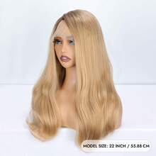 Tóc giả ombre màu vàng bạch kim, ren phía trước 13*4*1, tóc giả dài thẳng, chịu nhiệt, làm từ chất liệu tổng hợp, thích hợp cho nữ, cosplay và sử dụng hàng ngày. - Tóc vàng ombre - Xem 4