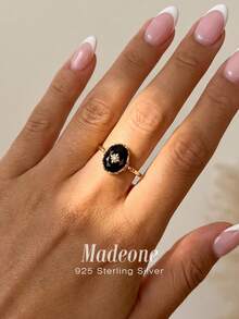MADEONE 1 pieza Anillo de diamantes con estilo floral de palacio de lujo, exquisito y elegante, adecuado para citas y fiestas - Dorado - Ver 2